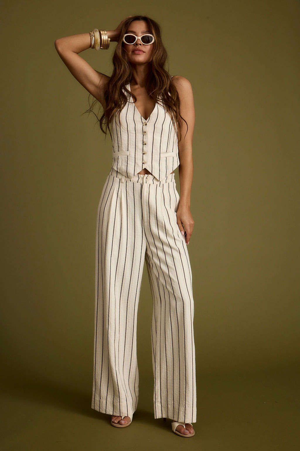 Diane White Striped Trousers