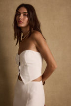 Diane White Strapless Linen Top