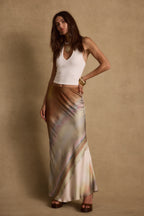 Dolce Golden Ombre Satin Maxi Skirt