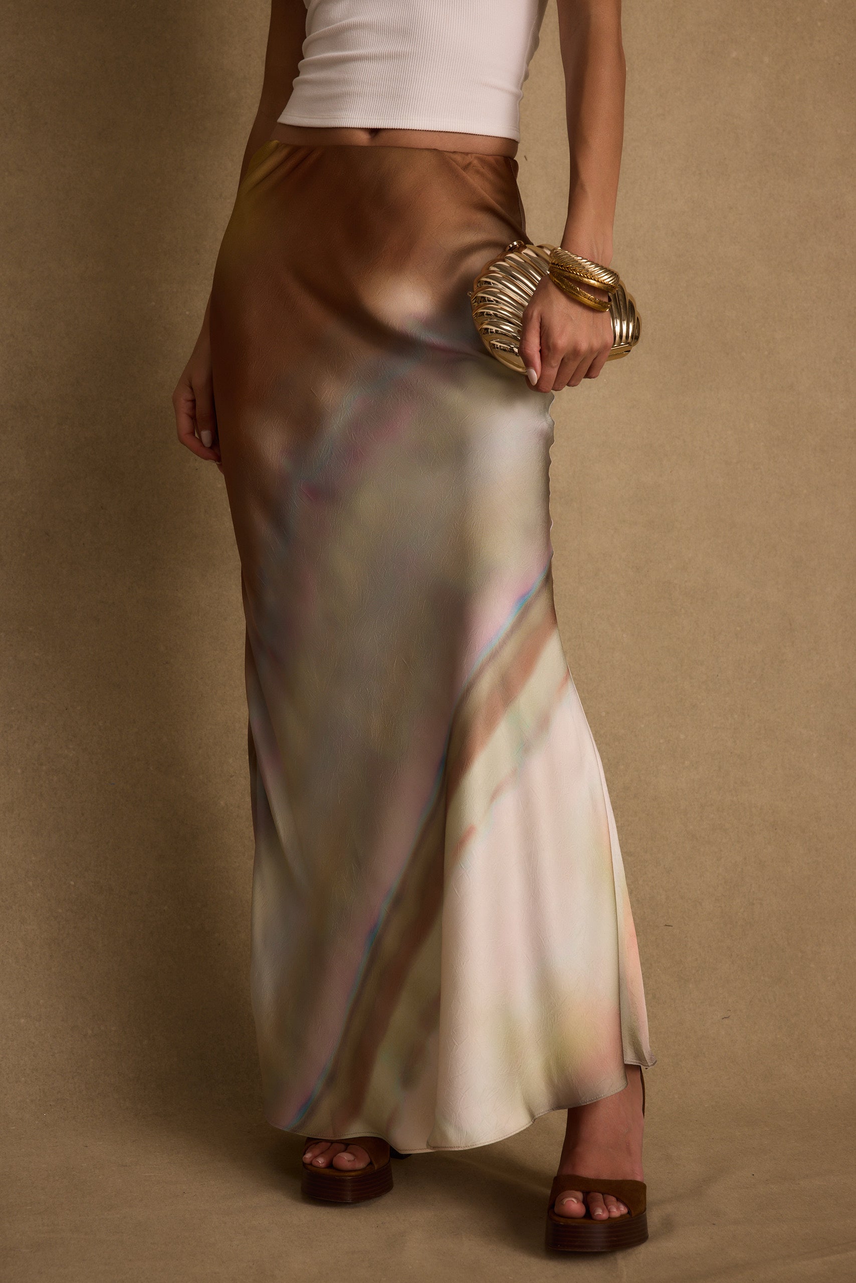 Dolce Golden Ombre Satin Maxi Skirt