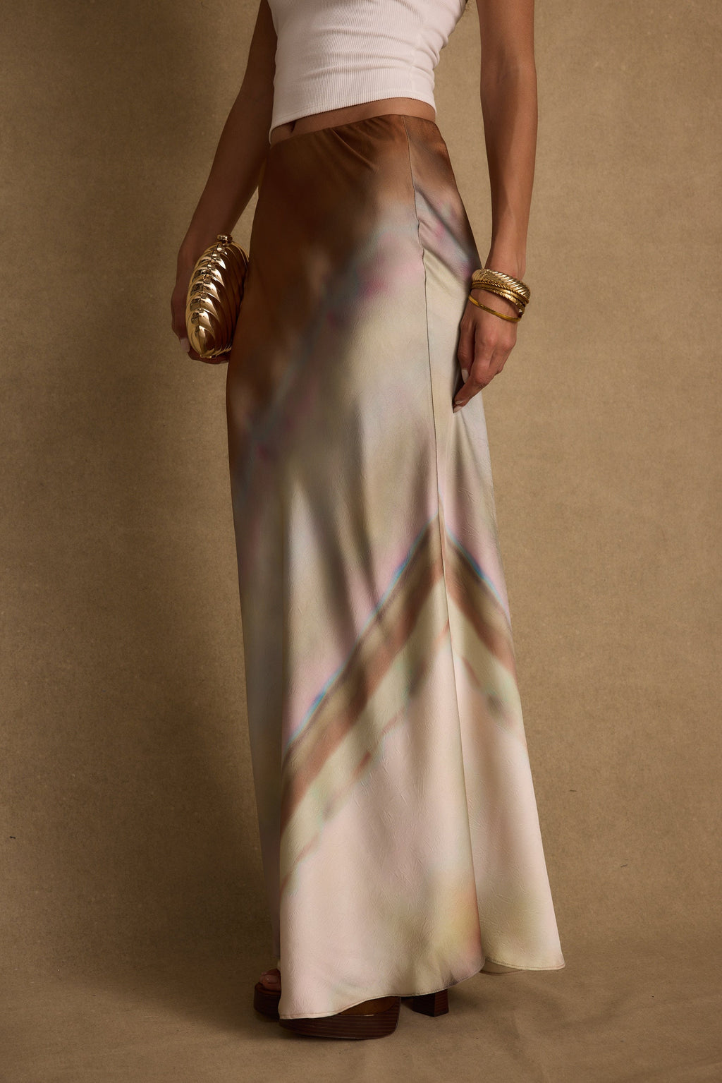 Dolce Golden Ombre Satin Maxi Skirt