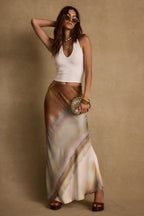 Dolce Golden Ombre Satin Maxi Skirt