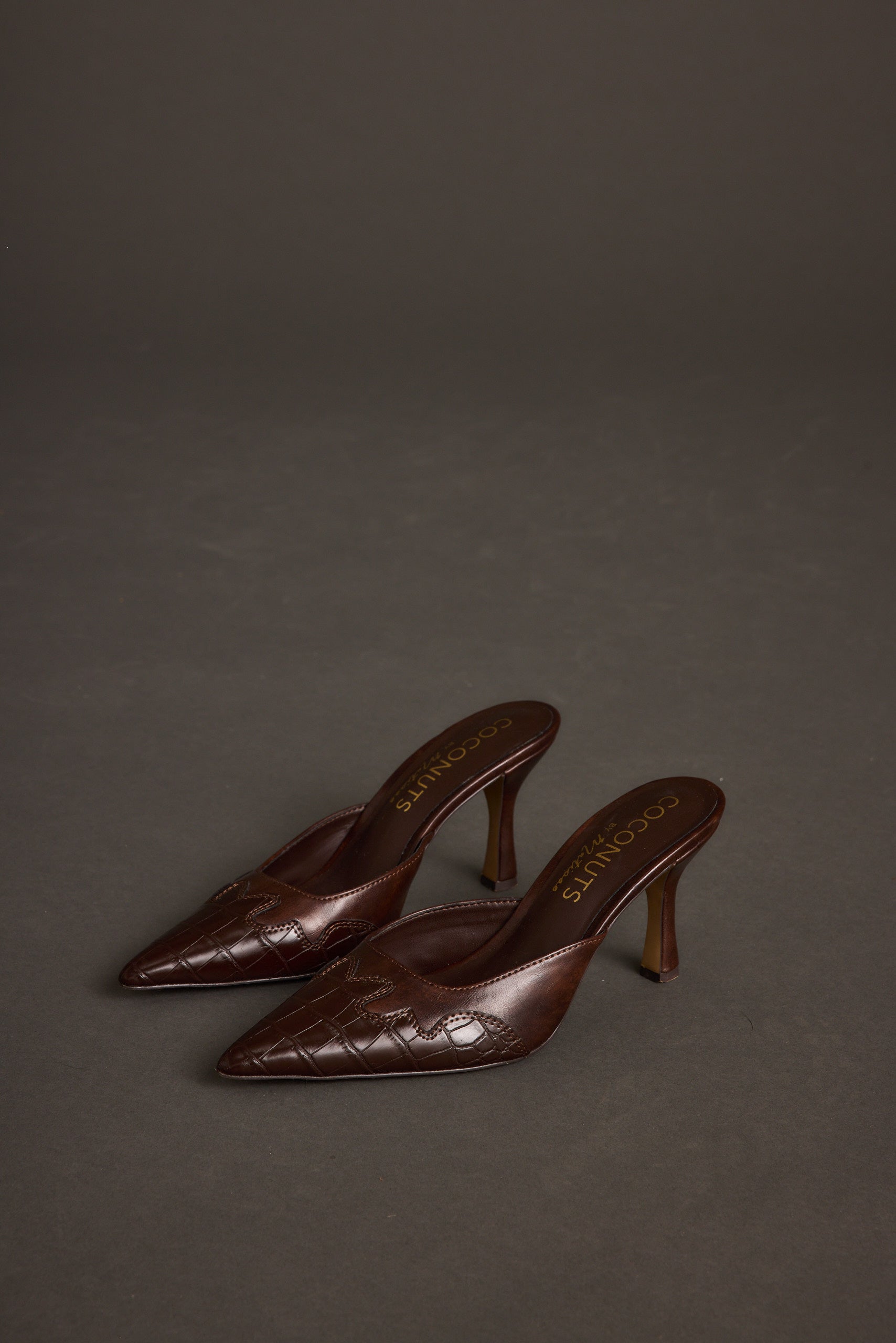 Delaney Espresso Western Croc Heel