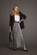 Electric Love Gunmetal Metallic Pleated Maxi Skirt