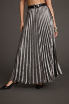 Electric Love Gunmetal Metallic Pleated Maxi Skirt