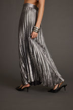 Electric Love Gunmetal Metallic Pleated Maxi Skirt