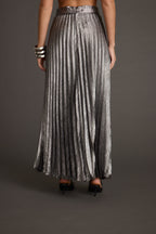 Electric Love Gunmetal Metallic Pleated Maxi Skirt