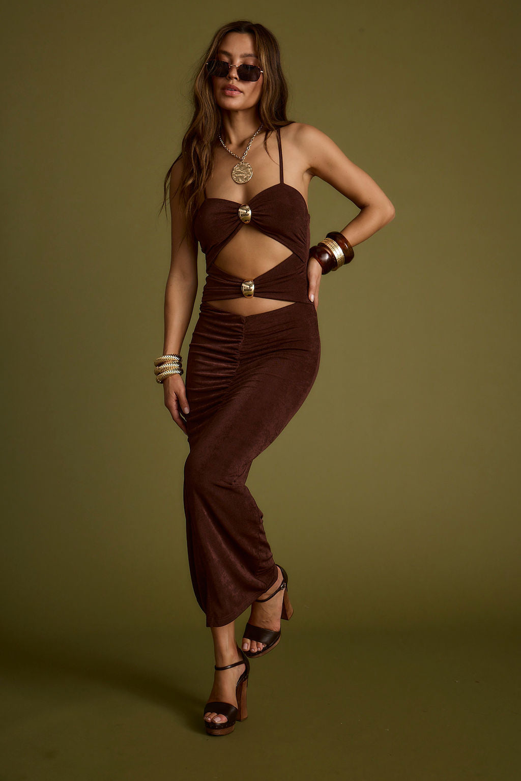 Elena Brown Slinky Dress