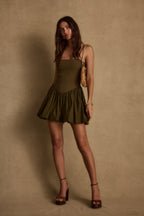 Eternal Olive Bubble Hem Mini Dress