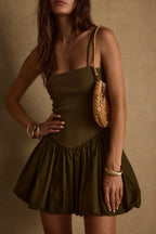 Eternal Olive Bubble Hem Mini Dress