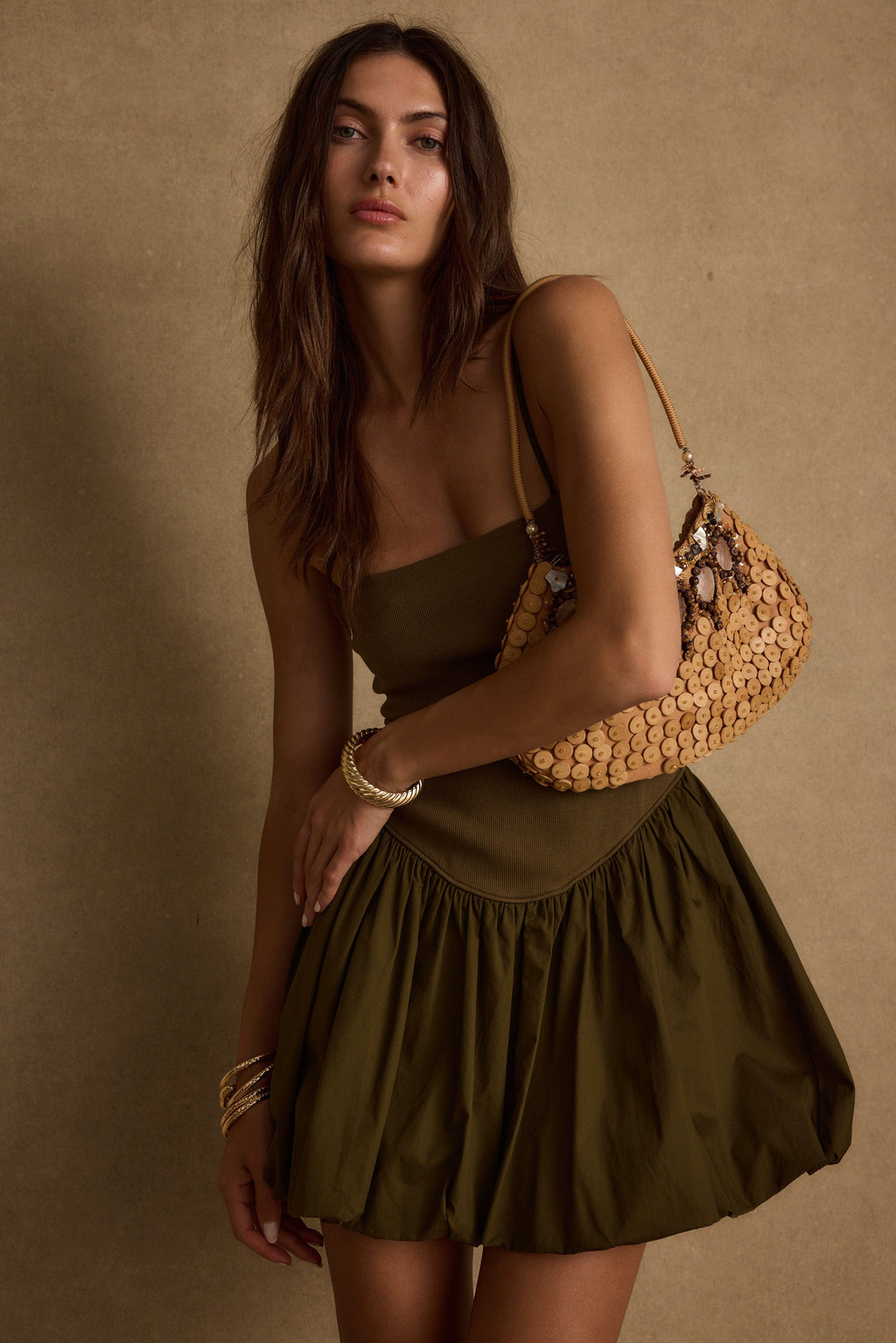 Eternal Olive Bubble Hem Mini Dress