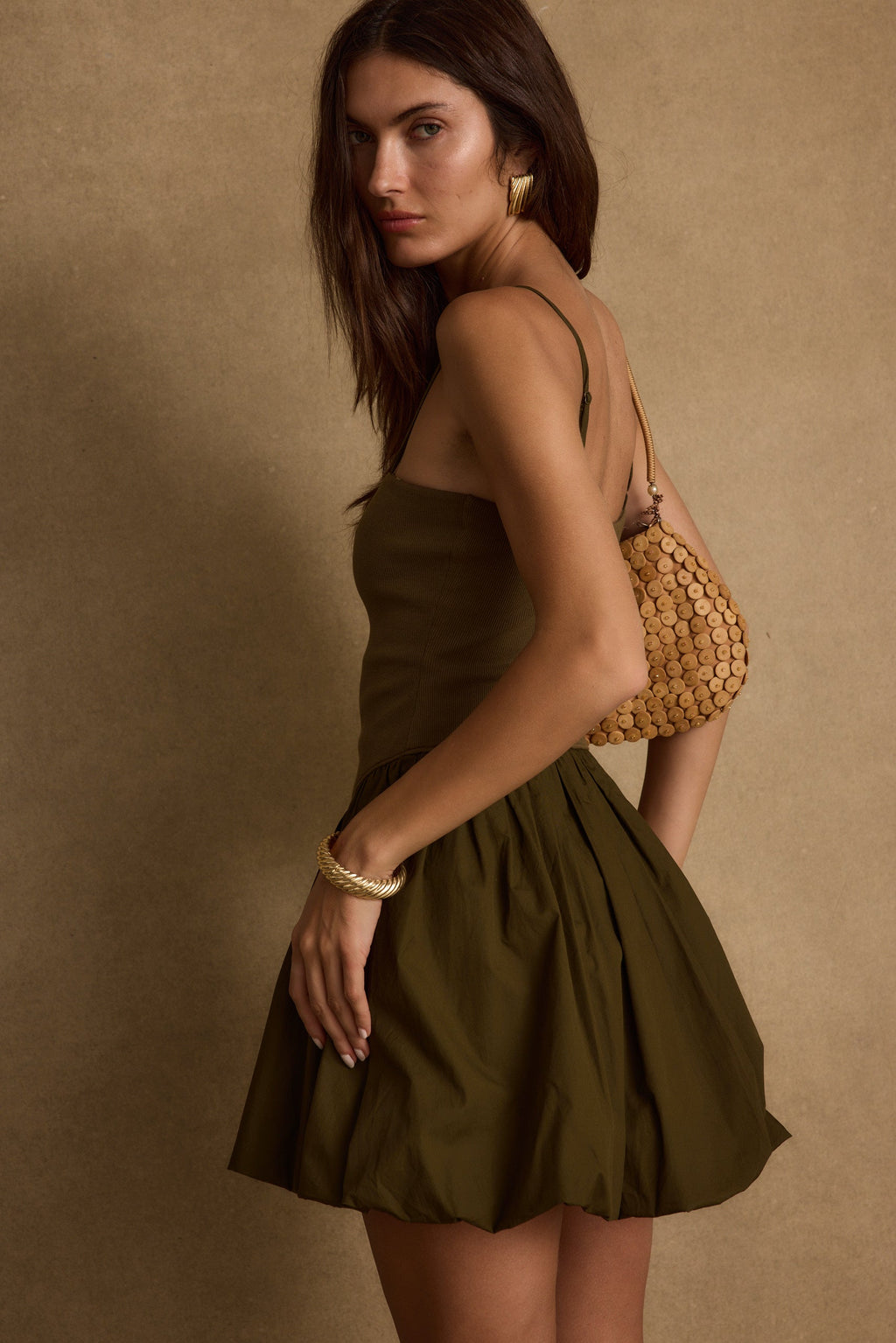 Eternal Olive Bubble Hem Mini Dress