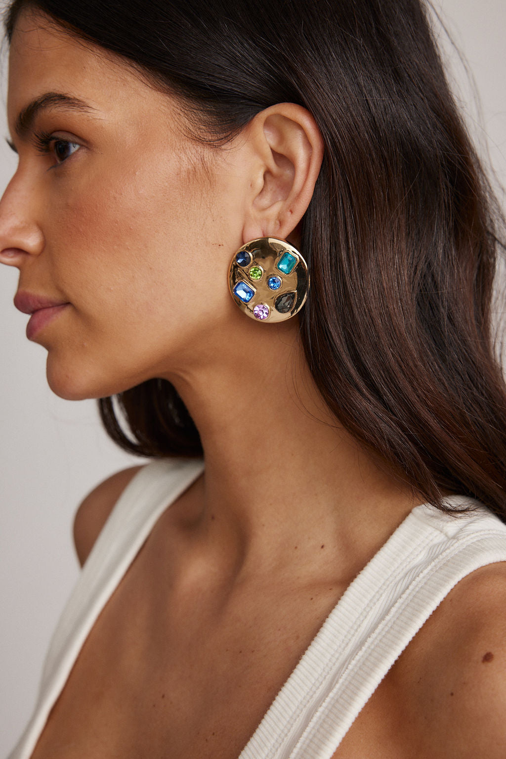 Evie Multicolored Gold Circle Earrings