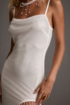 Ezmerelda White Rhinestone Fringe Dress