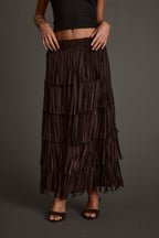 Eliza Espresso Fringe Maxi Skirt