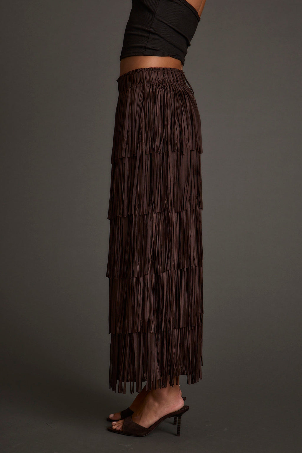 Eliza Espresso Fringe Maxi Skirt