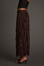 Eliza Espresso Fringe Maxi Skirt