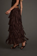Eliza Espresso Fringe Maxi Skirt