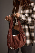 Emery Mocha Studded Faux Suede Bag