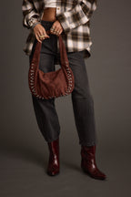 Emery Mocha Studded Faux Suede Bag