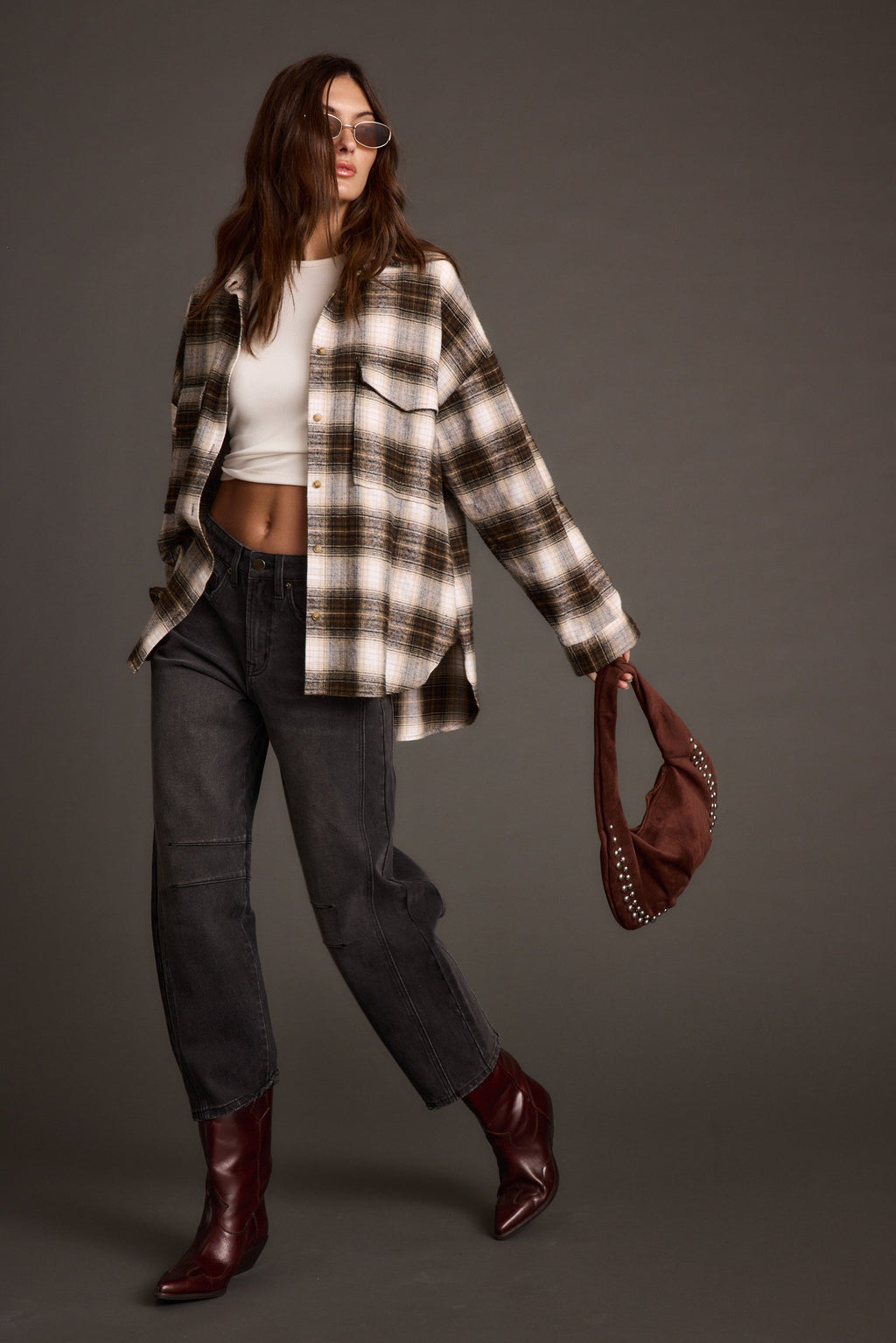 Emery Mocha Studded Faux Suede Bag