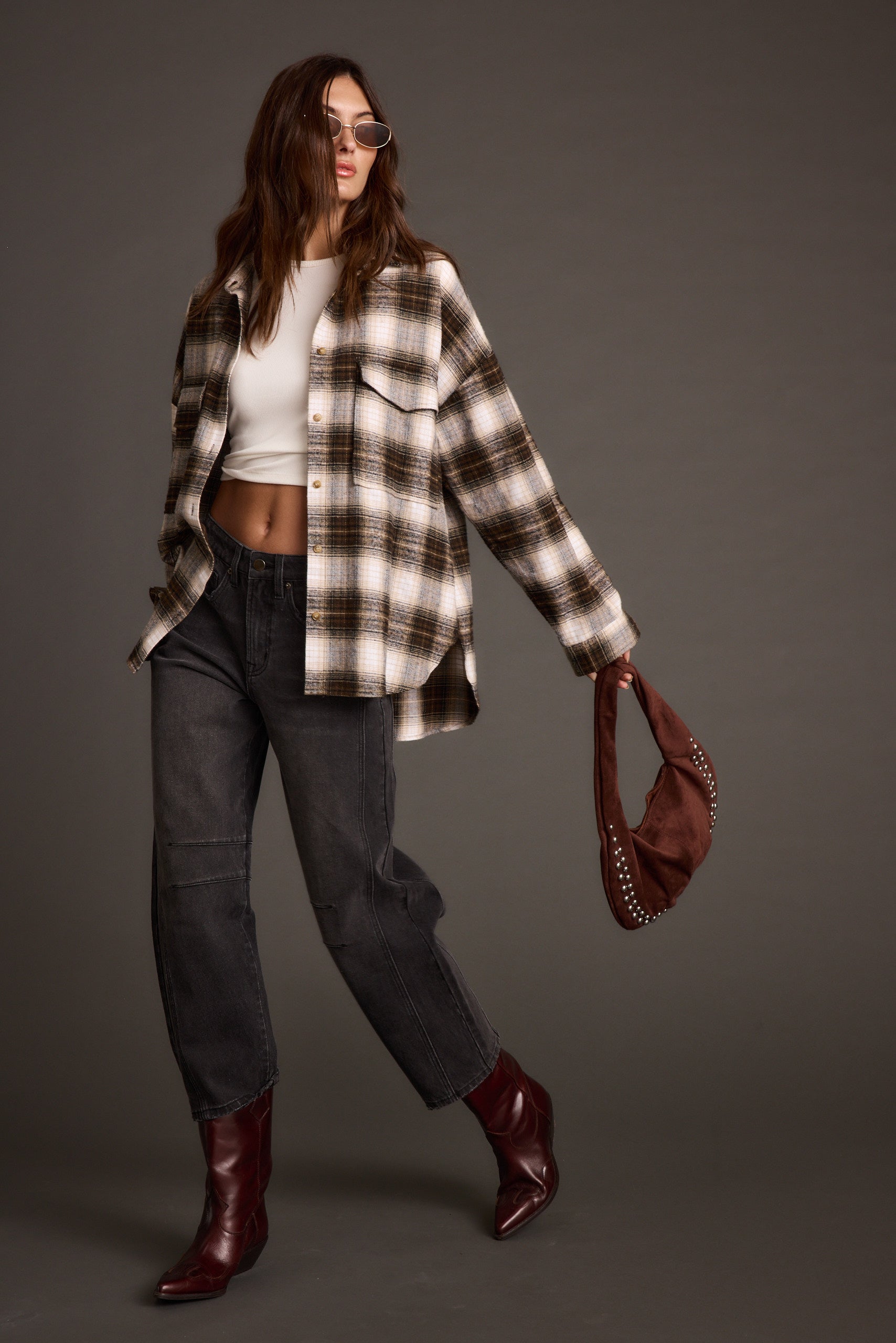 Emery Mocha Studded Faux Suede Bag