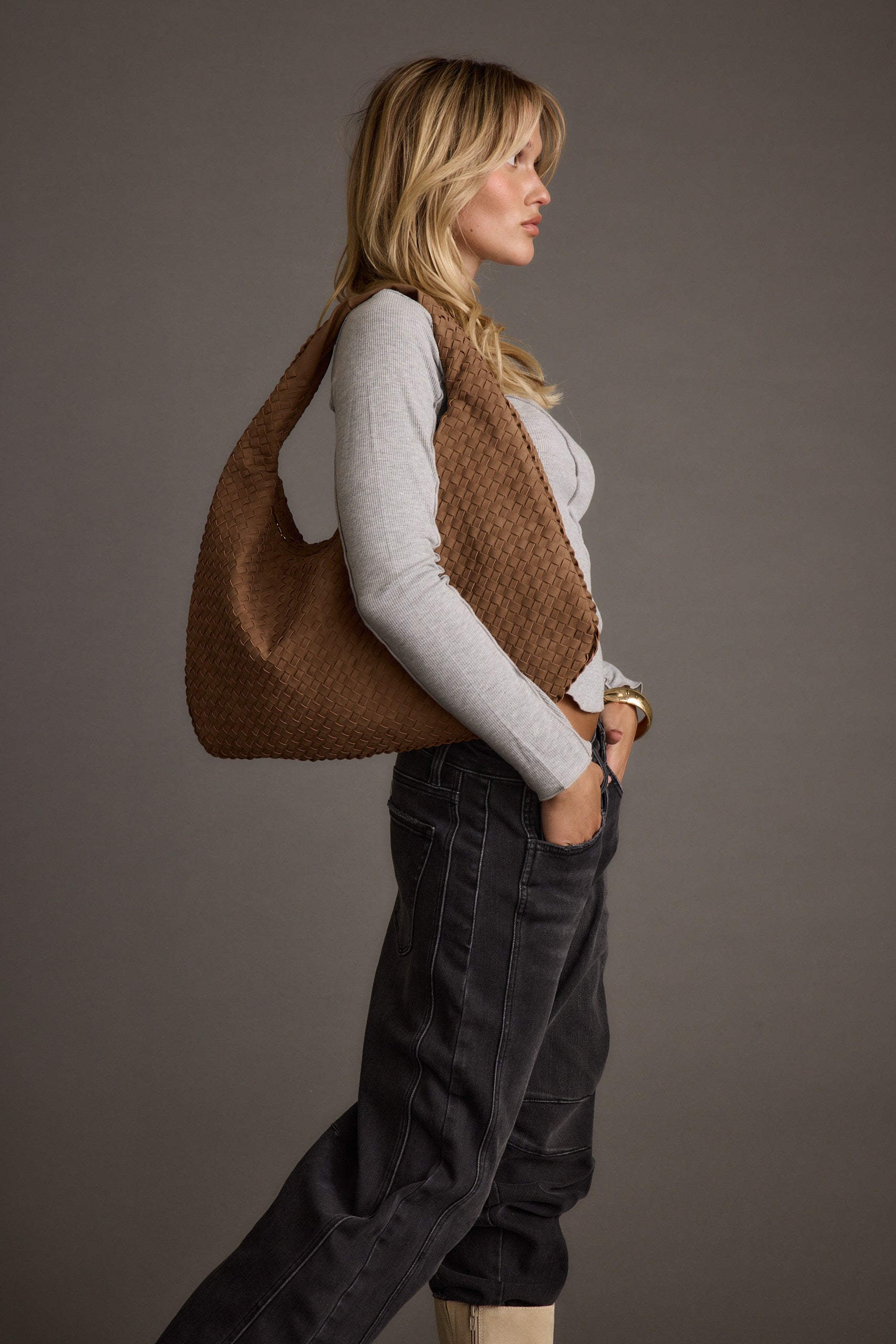 Faye Mocha Suede Hobo Bag