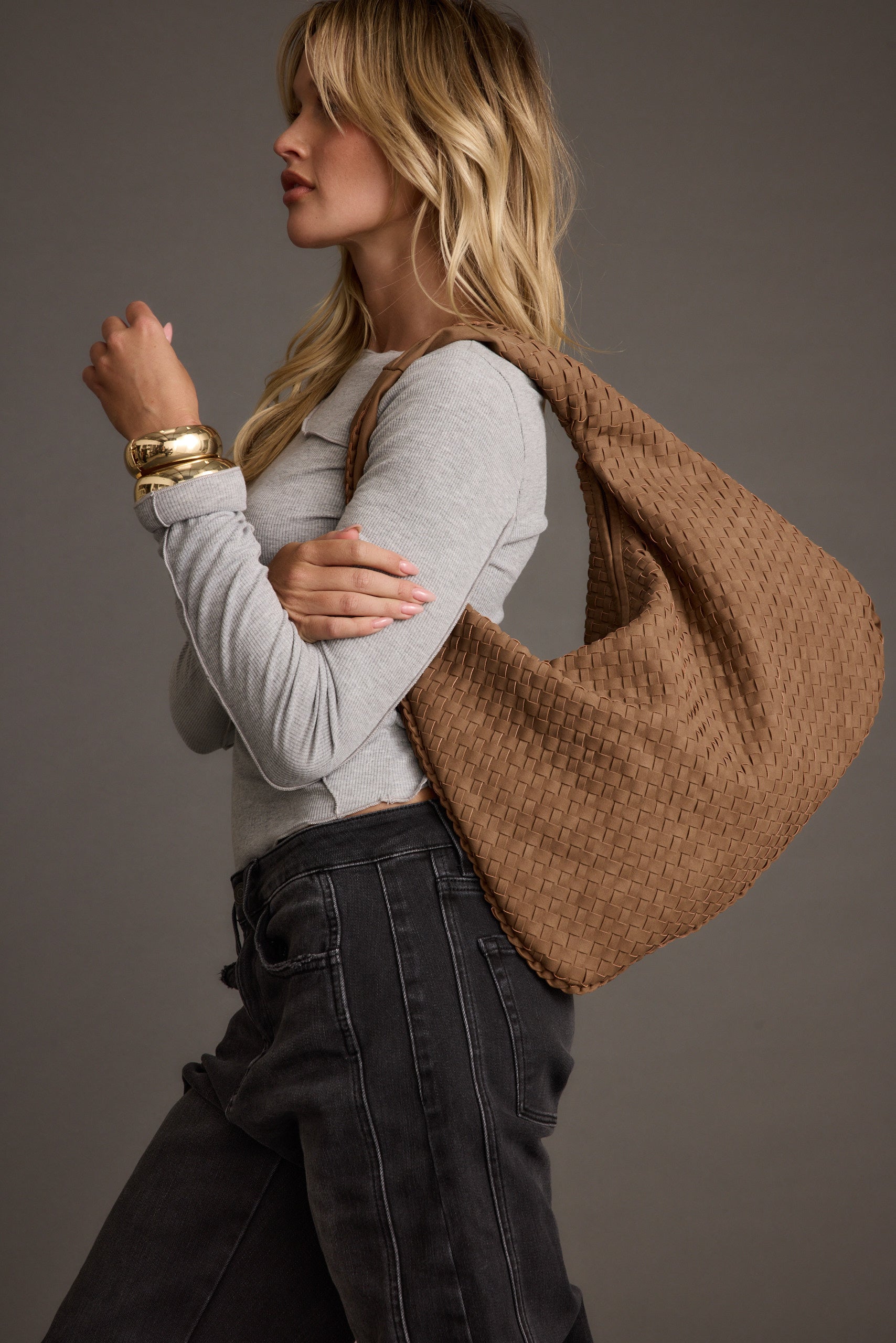 Faye Mocha Suede Hobo Bag