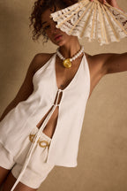 Clear Breeze White Tie Linen Top