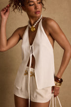 Clear Breeze White Tie Linen Top