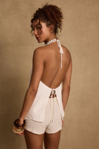 Clear Breeze White Tie Linen Top