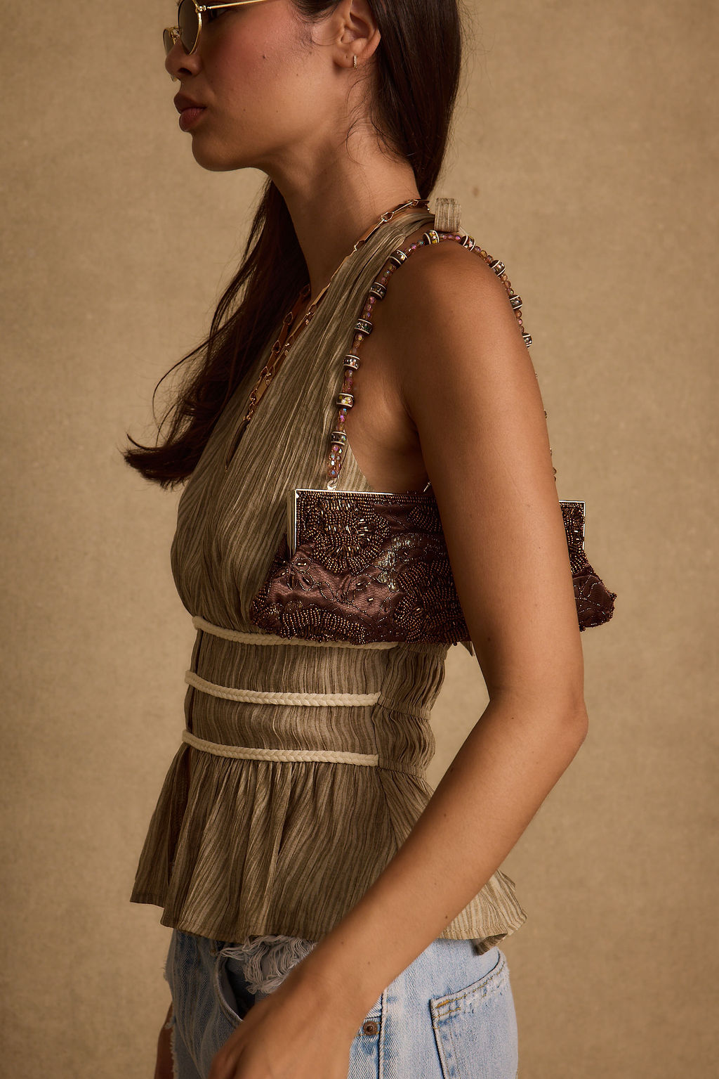 Franca Olive Striped Halter Top