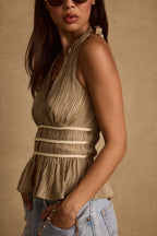 Franca Olive Striped Halter Top