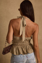 Franca Olive Striped Halter Top