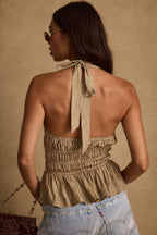 Franca Olive Striped Halter Top