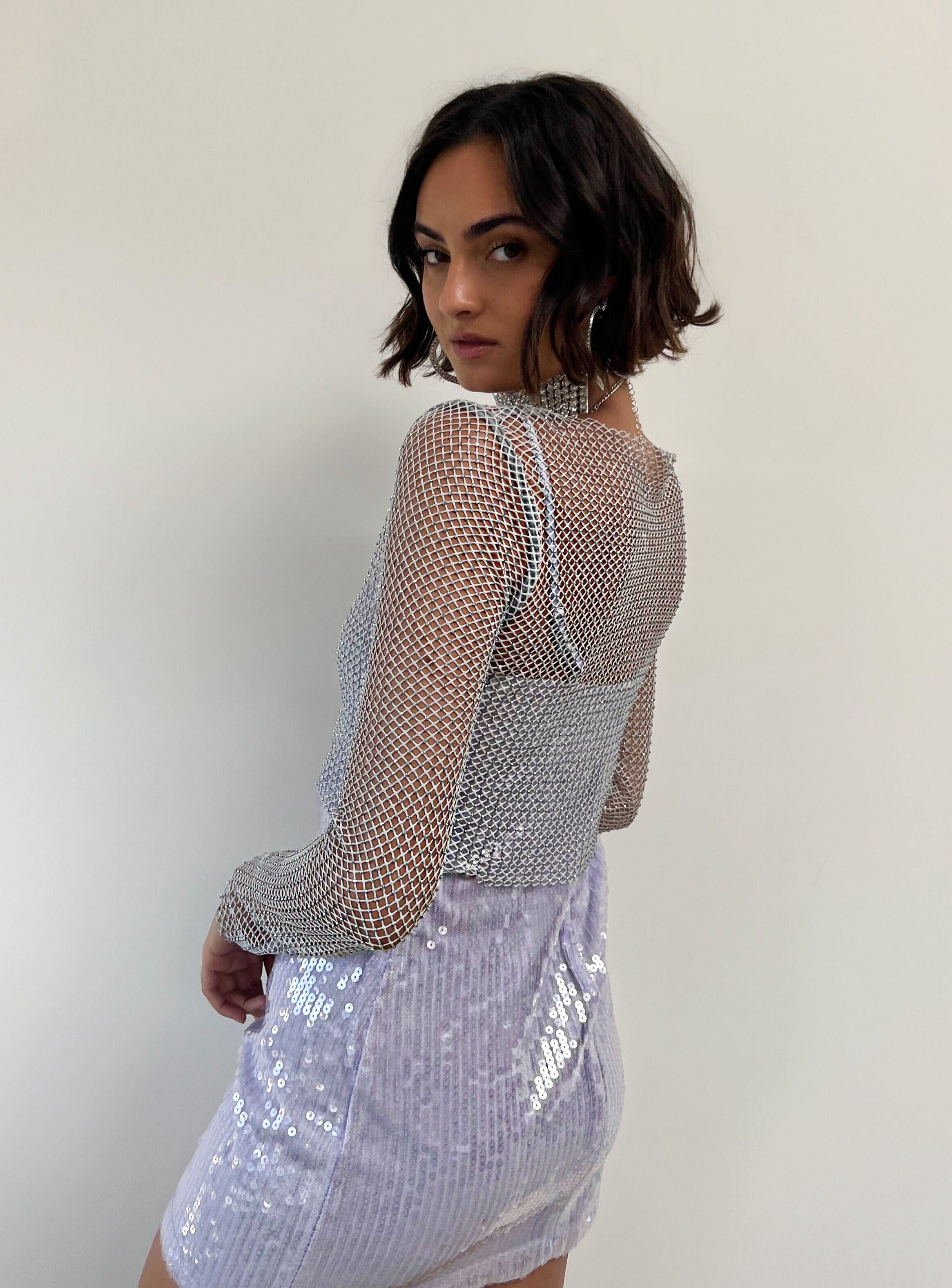 Hands Off Silver Rhinestone Top