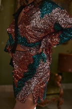 Genevieve Emerald Multi Sequin Mini Skirt
