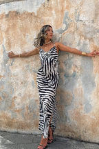 Gianna Zebra Cowl Neck Chiffon Maxi Dress
