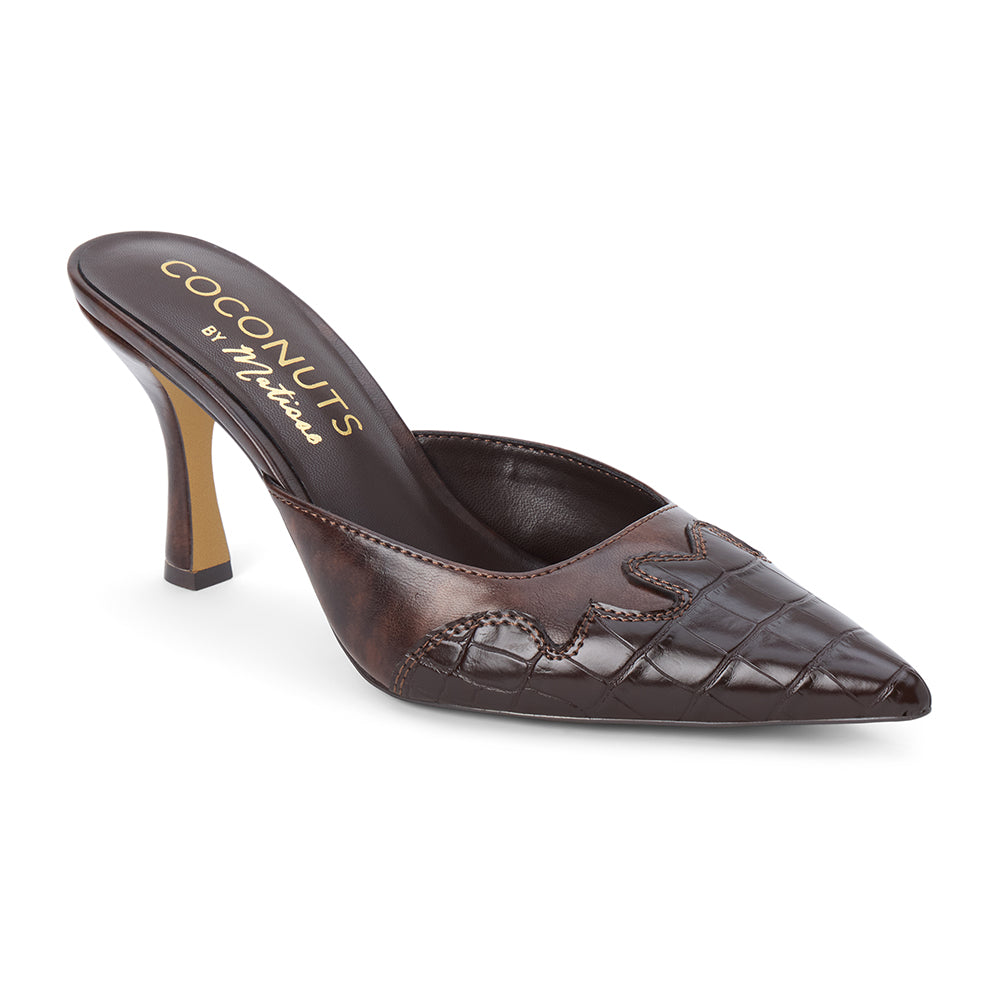 Delaney Espresso Western Croc Heel