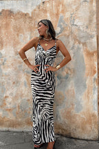 Gianna Zebra Cowl Neck Chiffon Maxi Dress