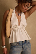 Heda Beige Striped Halter Top