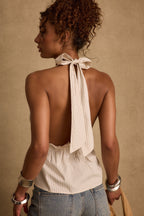 Heda Beige Striped Halter Top