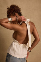 Heda Beige Striped Halter Top