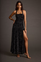 Hollow Black Burnout Halter Maxi Dress