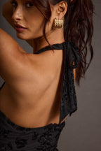 Hollow Black Burnout Halter Maxi Dress