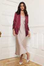 Burgundy Classic-Fit 3/4 Sleeve Satin Blazer