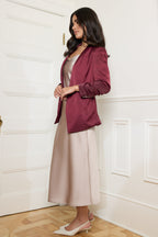 Burgundy Classic-Fit 3/4 Sleeve Satin Blazer