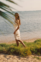 Hannah White Floral Applique Midi Dress