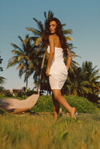 Hannah White Floral Applique Midi Dress