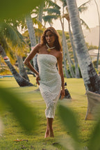 Hannah White Floral Applique Midi Dress